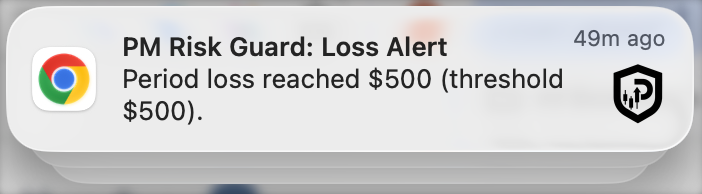 Notification alerts: instant loss warnings interface